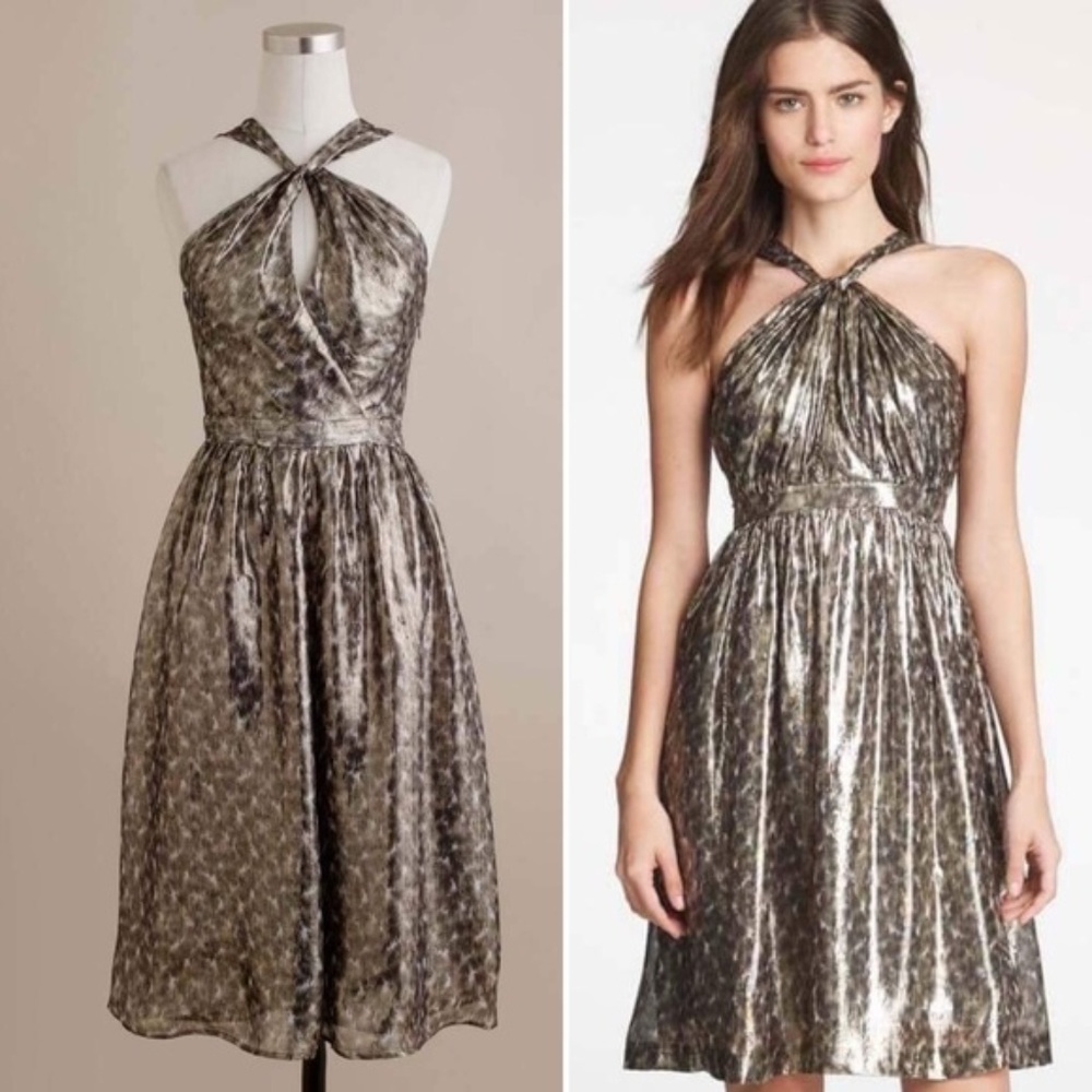 J. Crew Sinclair Dress in Metallic Leopard Chiffon